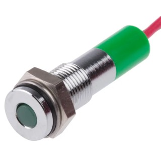 RS PRO Green Panel Mount Indicator 24V DC 20mA Lead Wire Termination IP67 Flush Bezel 700-1827