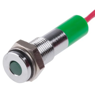 RS PRO Green Panel Mount Indicator 24V DC 20mA Lead Wire Termination IP67 Flush Bezel 700-1827