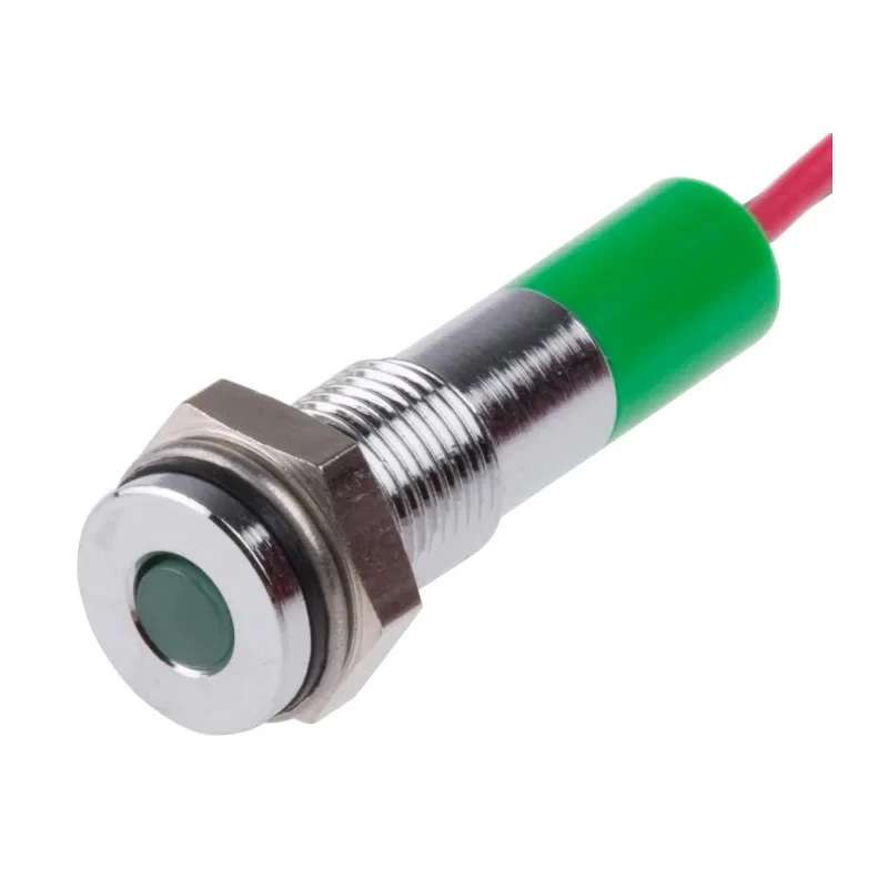 RS PRO Green Panel Mount Indicator 24V DC 20mA Lead Wire Termination IP67 Flush Bezel 700-1827