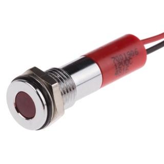 RS PRO Red Panel Mount Indicator 12V DC 20mA Lead Wire Termination IP67 Flush Bezel 700-1906