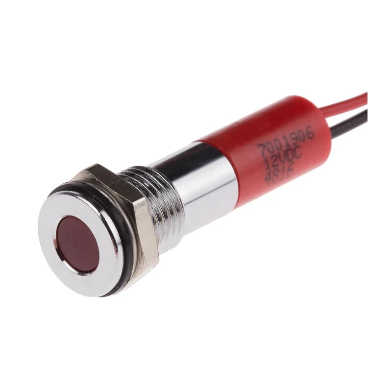 RS PRO Red Panel Mount Indicator 12V DC 20mA Lead Wire Termination IP67 Flush Bezel 700-1906