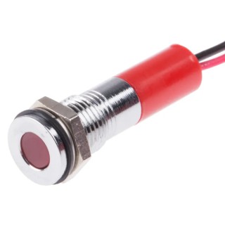 RS PRO Red Panel Mount Indicator 220V AC 20mA Lead Wire Termination Flush Silver Bezel IP67 700-1943