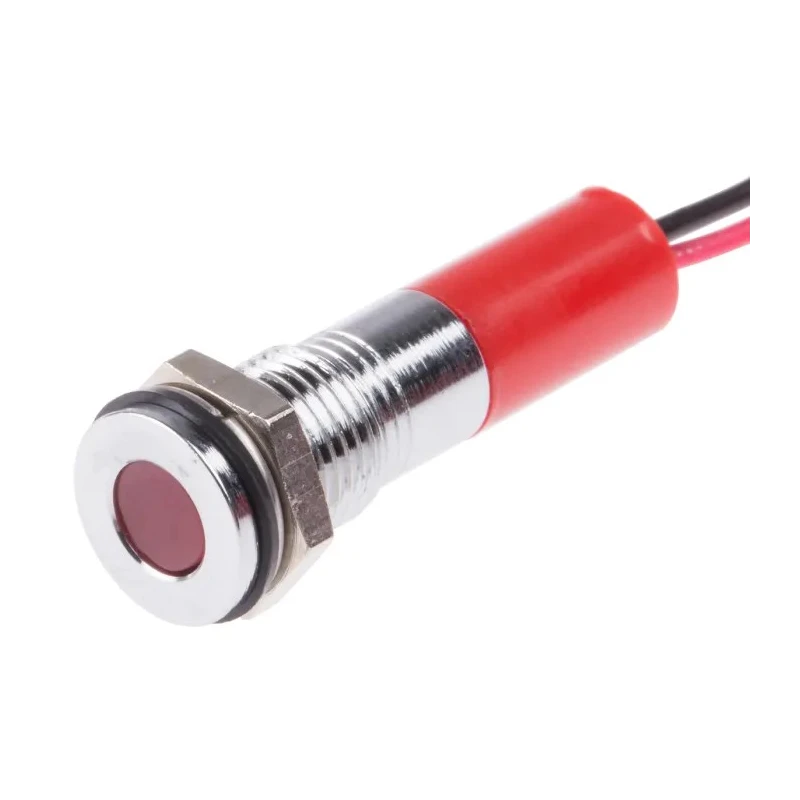 RS PRO Red Panel Mount Indicator 220V AC 20mA Lead Wire Termination Flush Silver Bezel IP67 700-1943