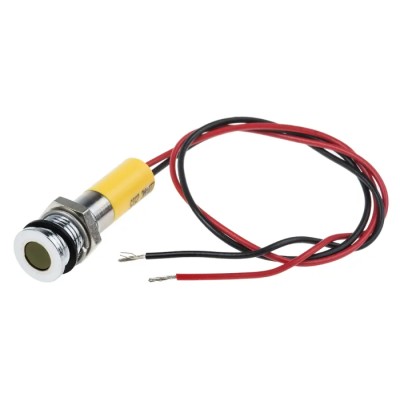 RS PRO Yellow Panel Mount Indicator 220V AC, 20mA, Lead Wire Termination, IP67, Flush Bezel 700-1940