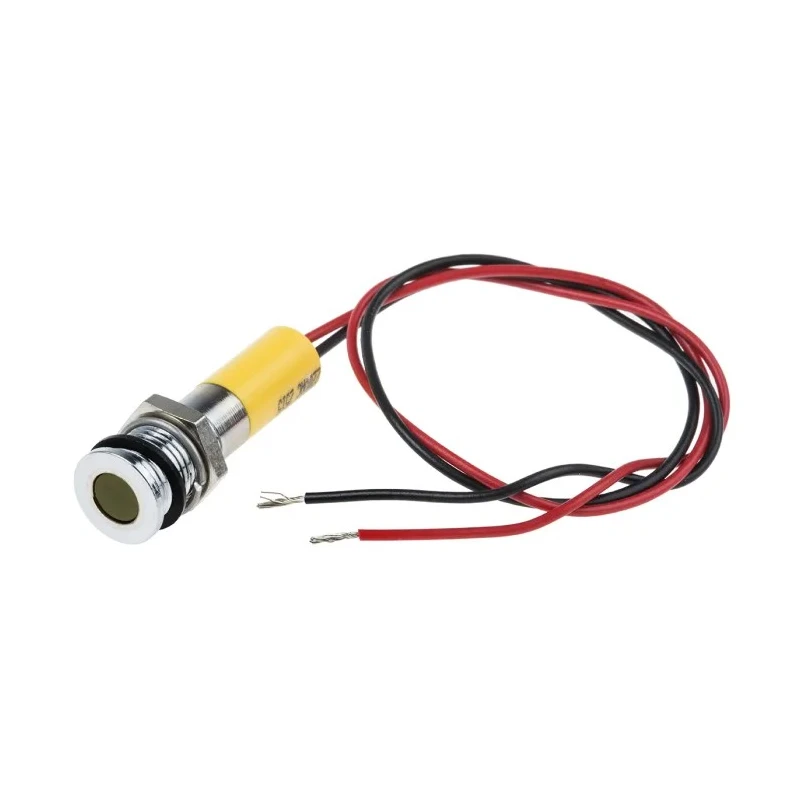 RS PRO Yellow Panel Mount Indicator 220V AC, 20mA, Lead Wire Termination, IP67, Flush Bezel 700-1940