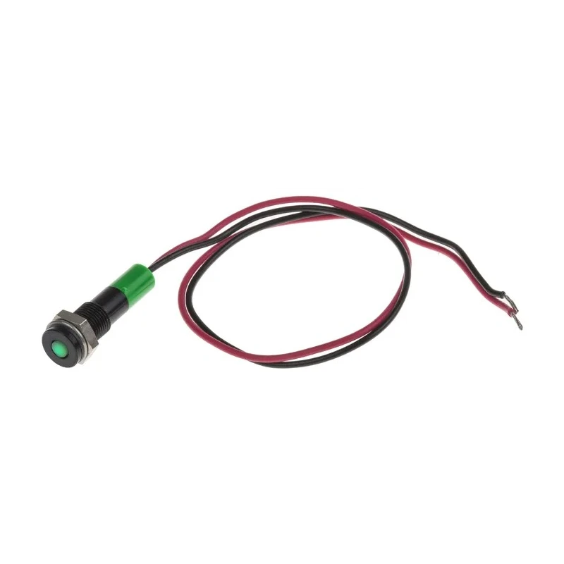 RS PRO Green Panel Mount Indicator 24V DC 20mA Lead Wire Termination IP67 Flush Bezel 700-1877