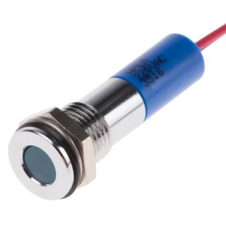 RS PRO Blue Panel Mount Indicator 220V AC 20mA Lead Wire Termination IP67 Flush Bezel 700-1959