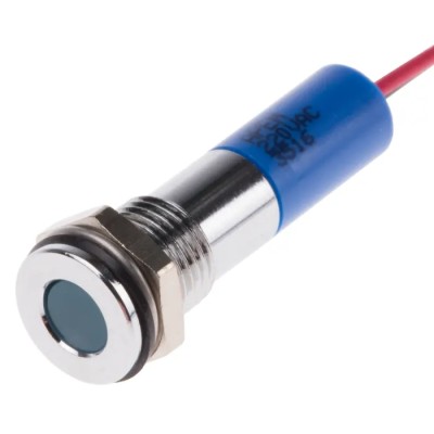 RS PRO Blue Panel Mount Indicator 220V AC 20mA Lead Wire Termination IP67 Flush Bezel 700-1959
