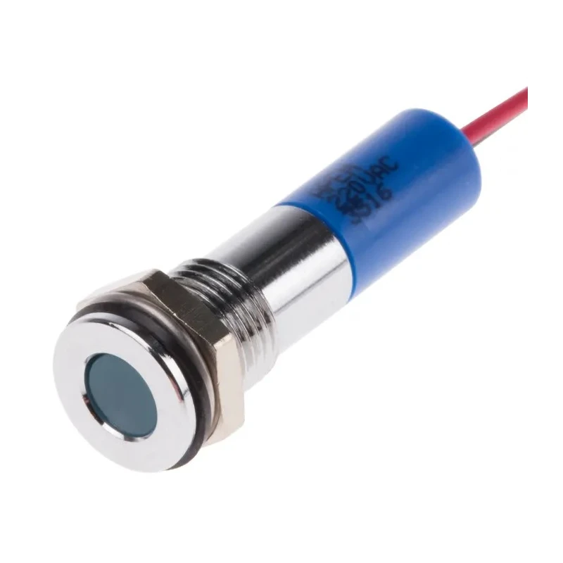 RS PRO Blue Panel Mount Indicator 220V AC 20mA Lead Wire Termination IP67 Flush Bezel 700-1959