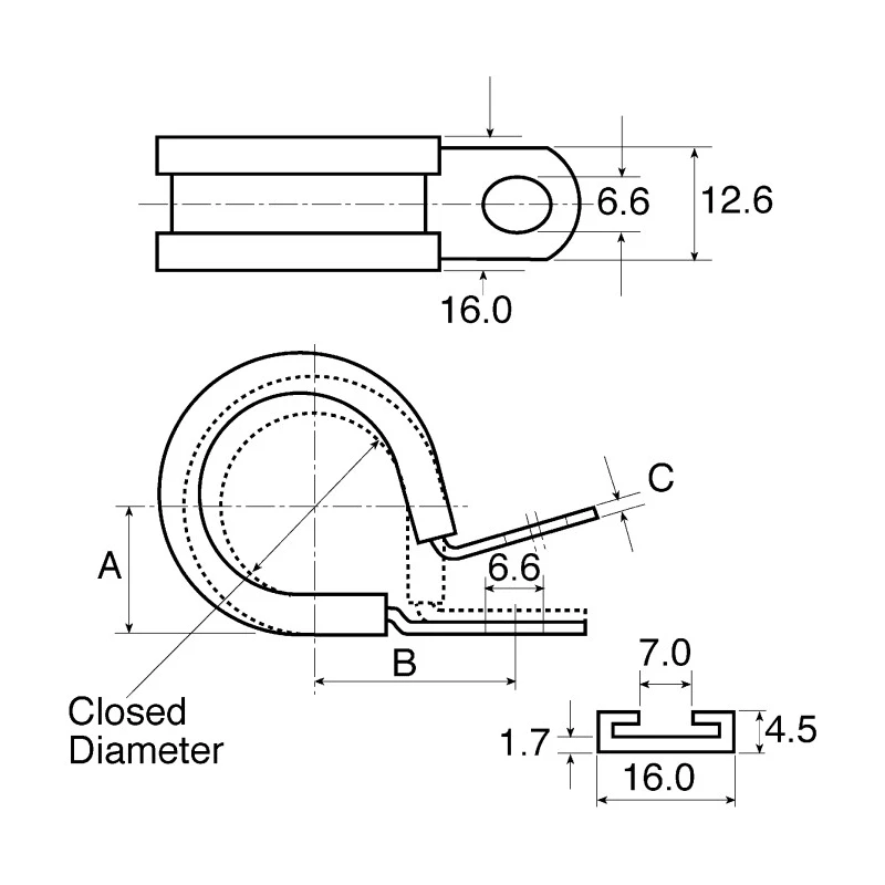 JCS Hi-Torque P-Clip 35 mm ID Black Rubber Zinc Plated Steel PCZR35RS