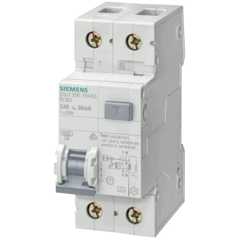 Siemens Residual Current Circuit Breaker with Overload Protection 13A Current Rating 2-Pole 30 mA Trip 5SU1356-7KK13