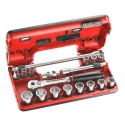 Facom 18-Piece 3/8 in 6 Point Socket Set JL.DBOX500, Chrome Vanadium Steel, Bright Chrome Finish