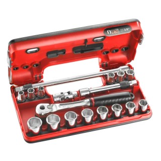 Facom 18-Piece 3/8 in 6 Point Socket Set JL.DBOX500, Chrome Vanadium Steel, Bright Chrome Finish