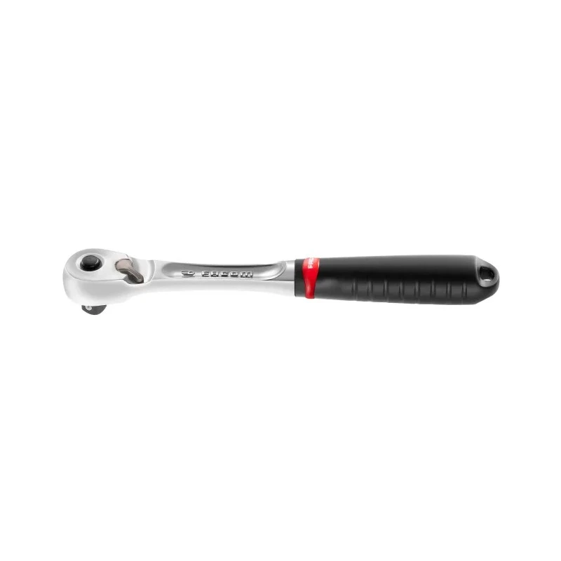 Facom 3/8 in Ratchet with Bi-Material Elastomer Handle, Satin Chrome Finish, Chrome Vanadium Steel, 210mm Overall JL.171