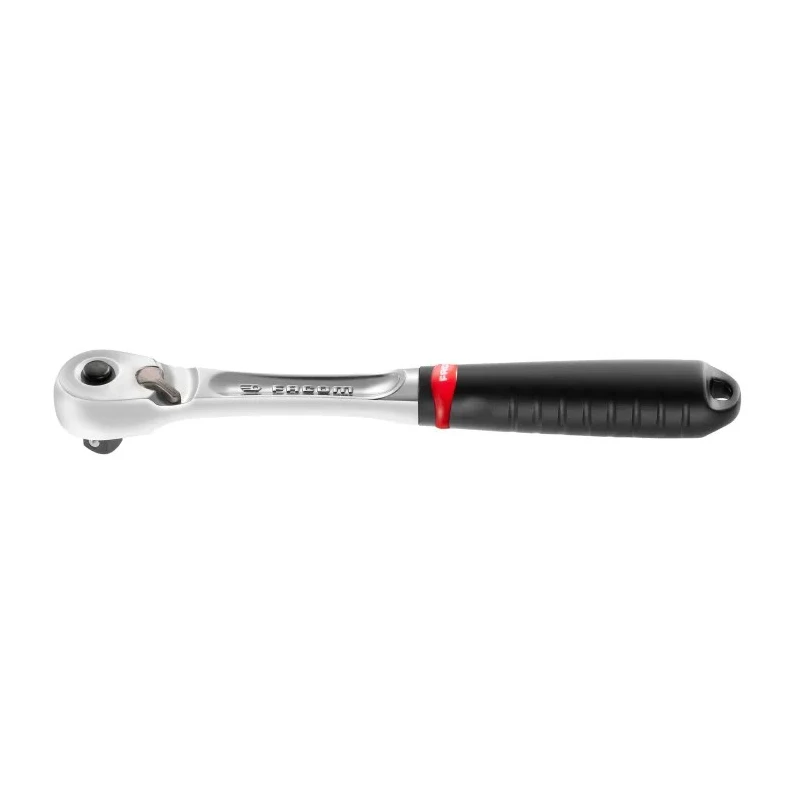 Facom 3/8 in Ratchet with Bi-Material Elastomer Handle, Satin Chrome Finish, Chrome Vanadium Steel, 210mm Overall JL.171