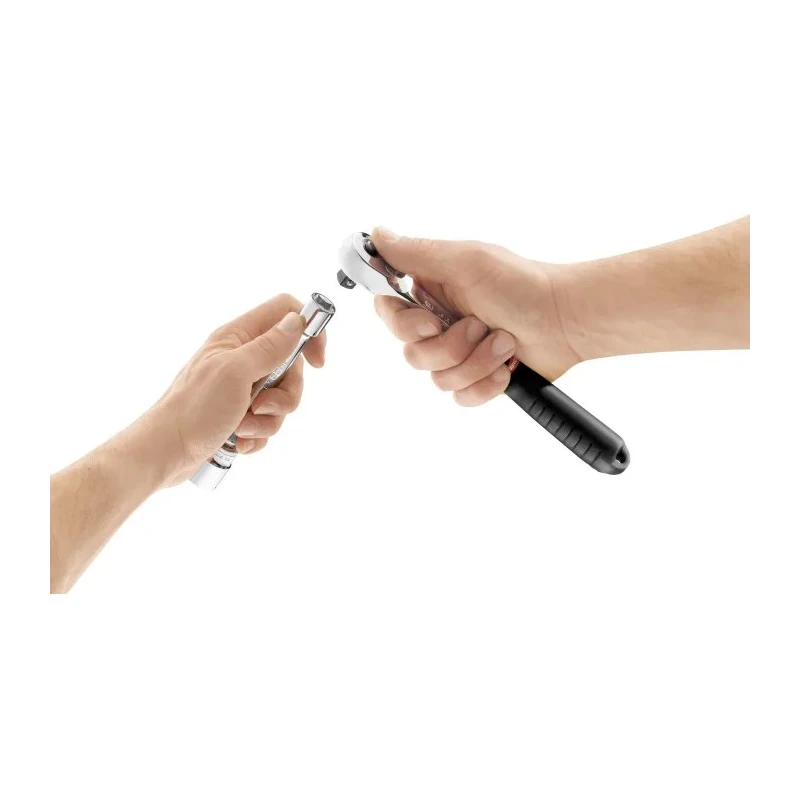 Facom 3/8 in Ratchet with Bi-Material Elastomer Handle, Satin Chrome Finish, Chrome Vanadium Steel, 210mm Overall JL.171