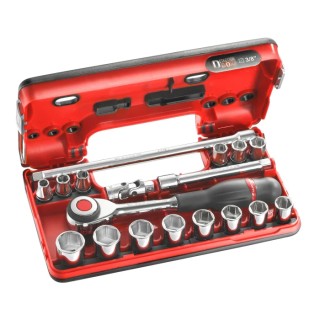 Facom 18-Piece 3/8 in 6 Point Socket Set J.360DBOX1 Chrome Vanadium Steel, Bright Chrome Finish