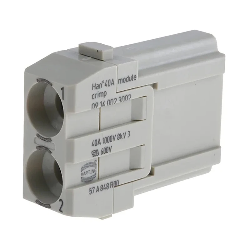 HARTING Heavy Duty Power Connector Module HAN Modular Series, Male, 2 Contacts, 40A, 1kV, Polycarbonate 09140023002