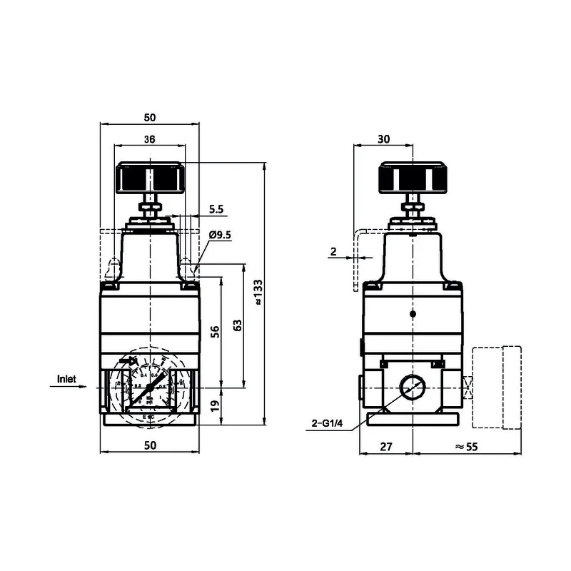 RS PRO Pneumatic Regulator G 1/4, Pressure Range 0.01 to 0.8 MPa, Max Operating Temp 70°C 235-1135