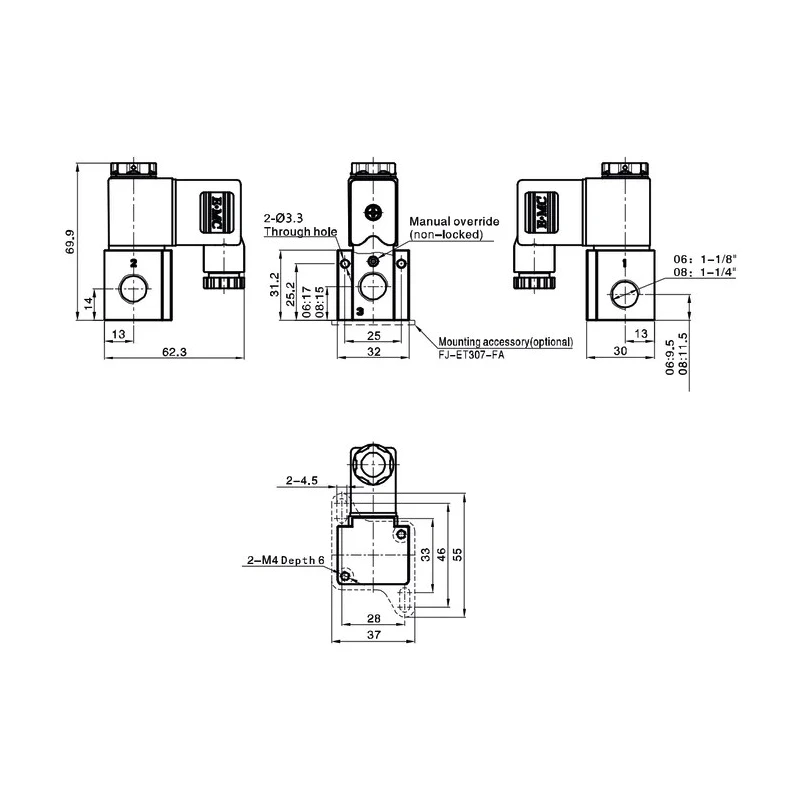RS PRO Pneumatic Solenoid Valve 3/2 Solenoid G 24V Aluminium Alloy Body 0.7 Mpa 235-1141