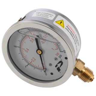RS PRO 63 mm 1/4 in BSP Brass Bottom Entry Pressure Gauge 0-15 psi 235-1288