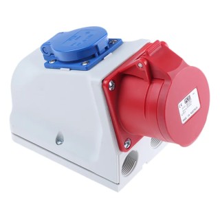 Kopp Industrial Socket Wall Mount Rated 16A 250V IP44, 2 Sockets, 5-Pole Configuration IP44