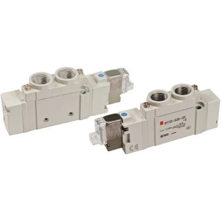 SMC Pneumatic Solenoid Valve 1/4 in Port Size Die Cast Aluminium Body 24V DC 5 Port Pilot G SY7000 Series 