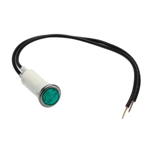Arcolectric (Bulgin) Ltd 0067 Series Green Panel Mount Indicator, 230V AC, Lead Wire Termination, Prominent L006700NAM