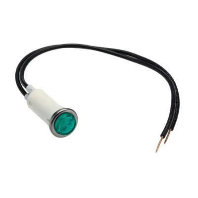 Arcolectric (Bulgin) Ltd 0067 Series Green Panel Mount Indicator, 230V AC, Lead Wire Termination, Prominent L006700NAM
