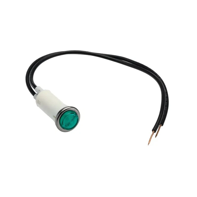 Arcolectric (Bulgin) Ltd 0067 Series Green Panel Mount Indicator, 230V AC, Lead Wire Termination, Prominent L006700NAM
