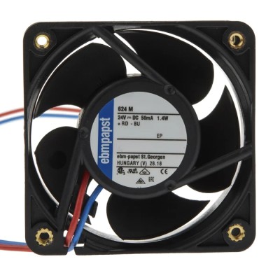 ebm-papst 620 Series Square Plastic Axial Fan 24V DC, 30 m³/h, 1.5 W, 0.12 A, IP20, 60x60x25.4 mm 