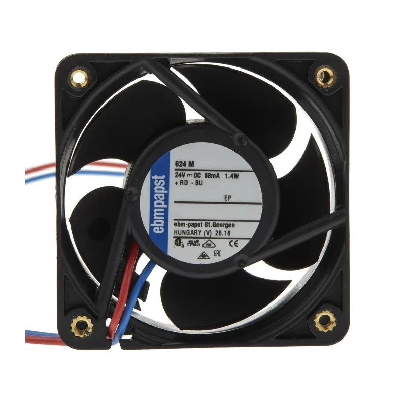 ebm-papst 620 Series Square Plastic Axial Fan 24V DC, 30 m³/h, 1.5 W, 0.12 A, IP20, 60x60x25.4 mm 