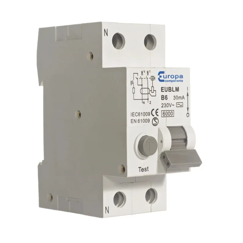 Europa Residual Current Circuit Breaker with Overload Protection 40A Current Rating 2-Pole 30mA Trip Sensitivity EUBLMC40C30A