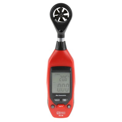 RS PRO Rotary Vane Anemometer with NTC Temperature Sensor Measures Air Temperature and Velocity 25 m/s RS-90