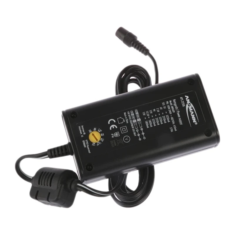 Ansmann AC/DC Adapter with Multiple Hollow and Jack Plugs 27W, 2m Cable, Adjustable Output Voltage 5-15V 5311133-UK