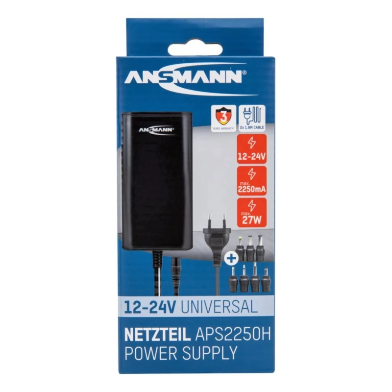 Ansmann AC/DC Adapter 27W Multi-Voltage Output with 2-Pin EU and 3-Pin UK Converter Plug 5311143-UK