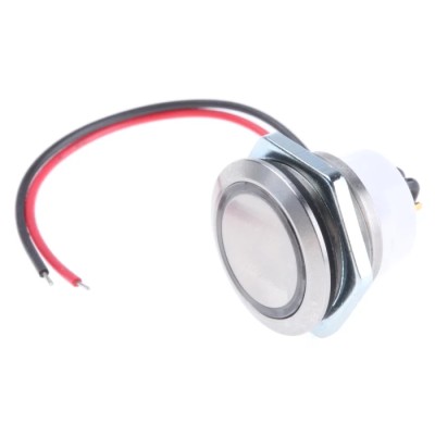 ITW Switches 48M Series Illuminated Panel Mount Latching Push Button Switch, Silver Actuator, SPST, Red LED, IP67 48M-612R