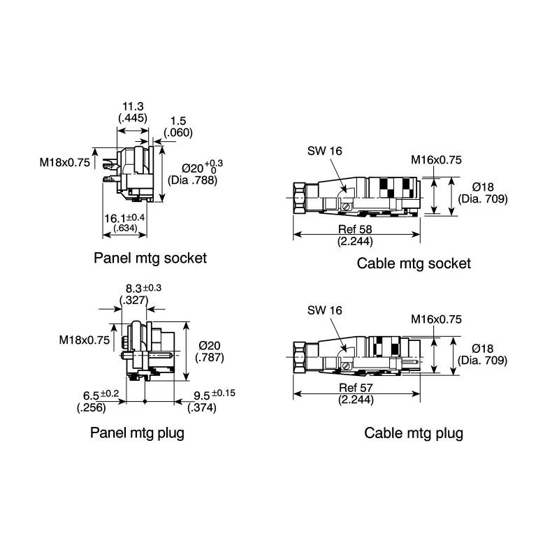 Amphenol Industrial DIN Plug 6 Pole Straight M16 Cable Mount Male Screw-On 5A 300 V AC/DC IP67 C09131H0061002