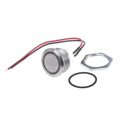 ITW Switches 48M Series Illuminated Panel Mount Push Button Switch 19mm Cutout Silver Round SPST IP67 48M 612G