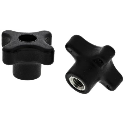 RS PRO Black Polypropylene 4-Arm Clamping Knob M8 Threaded Through Hole 702-7756