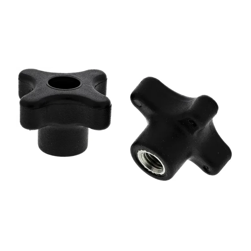 RS PRO Black Polypropylene 4-Arm Clamping Knob M8 Threaded Through Hole 702-7756