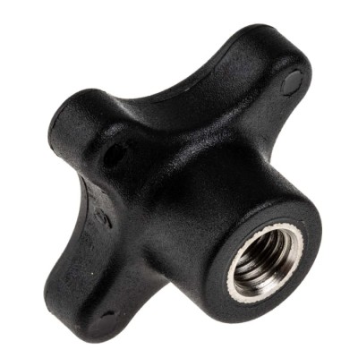RS PRO Black Polypropylene 4-Arm Clamping Knob, M10 Thread Size, 50 mm Diameter, Stainless Steel Insert 702-7759
