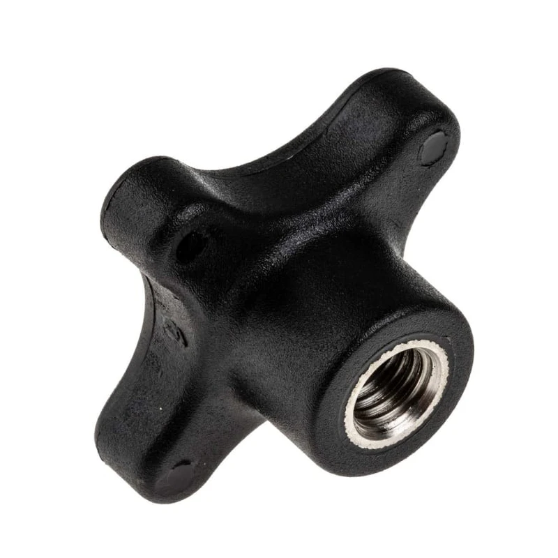RS PRO Black Polypropylene 4-Arm Clamping Knob, M10 Thread Size, 50 mm Diameter, Stainless Steel Insert 702-7759