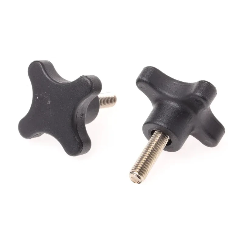 RS PRO Black Polypropylene 4-Arm Clamping Knob, Threaded Stud, Stainless Steel Insert, 50 mm Diameter, 25 mm Thread 702-7743