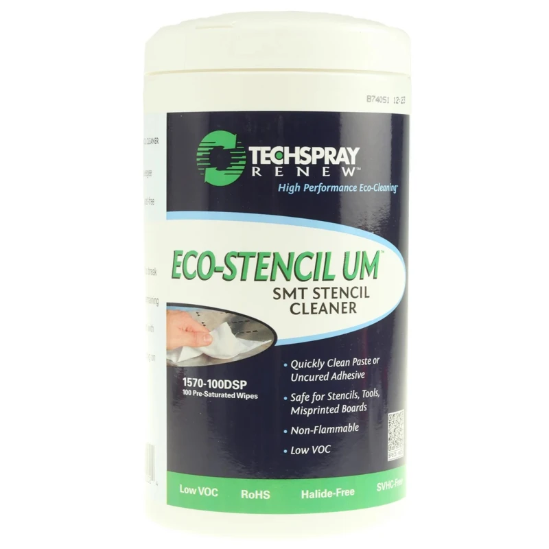 Techspray ECO-STENCIL UM Flux Remover Liquid 100 Wipes Tub 1570-100DSP