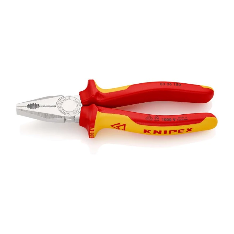 Knipex Combination Plier, 180mm Overall Length, VDE/1000V Approved, Chrome Plated, Special Quality Tool Steel 03 06 180
