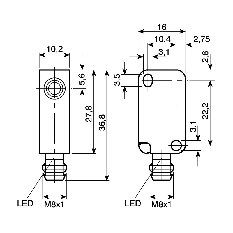 ifm electronic Block Inductive Proximity Sensor PNP 36 V DC 200mA 2 mm Detection IS5001