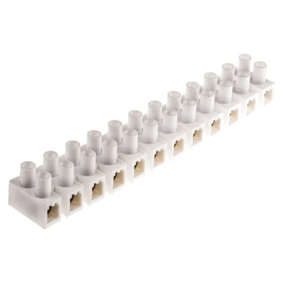 RS PRO Non-Fused Terminal Block, 12-Way, 101A Current, 4AWG Wire Size, Screw Termination, Polypropylene Body, Brass 703-3824