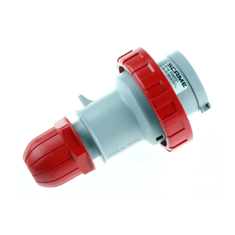 Scame Industrial Power Connector Adapter Red Cable Mount 3P+PE 16A 415V, Straight Orientation OPTIMA-REVERSE 218.1636RV