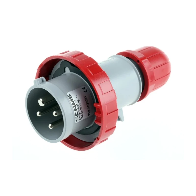 Scame Industrial Power Connector Adapter Red Cable Mount 3P+PE 16A 415V, Straight Orientation OPTIMA-REVERSE 218.1636RV